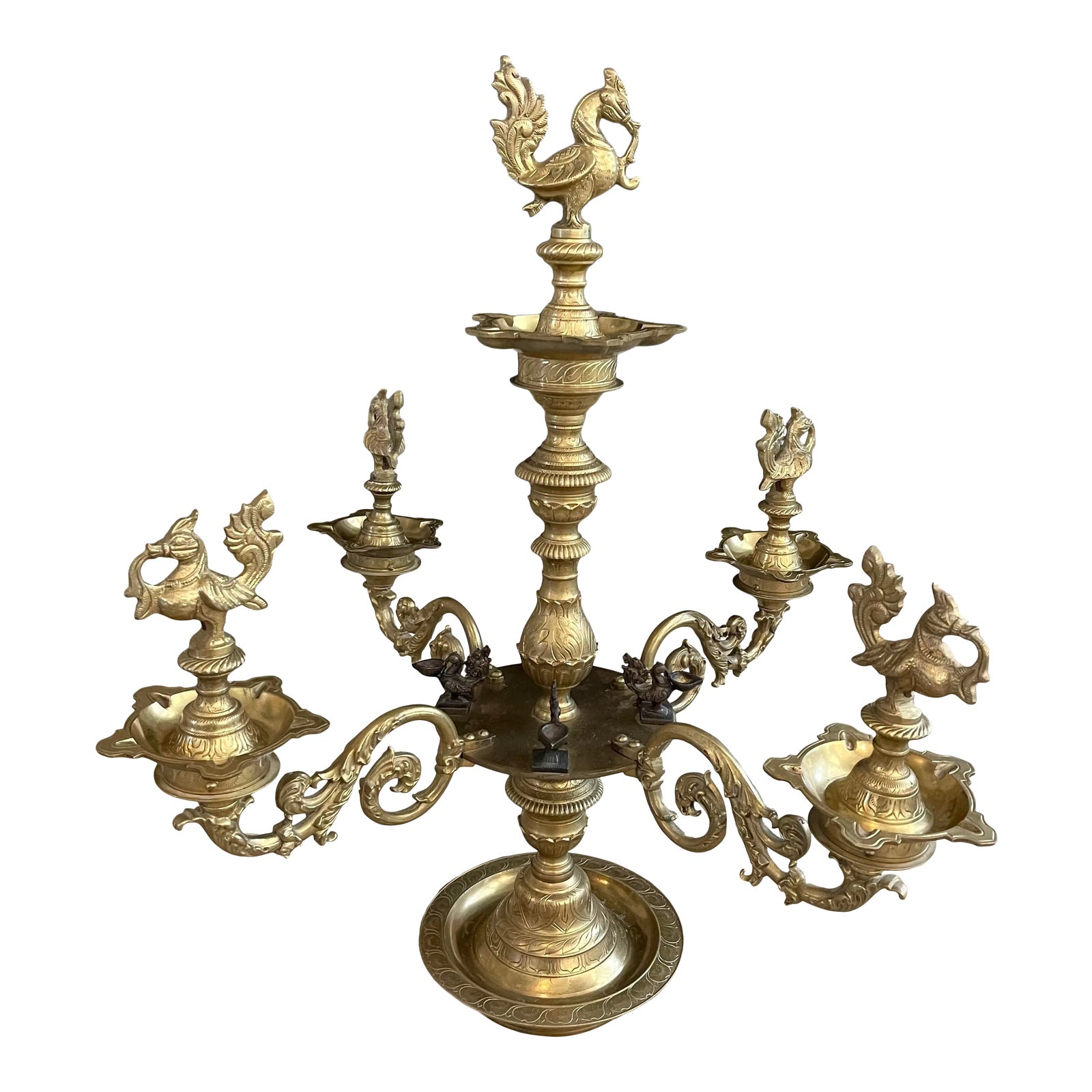 Monumental Indian Temple Brass Diya Nachiarkoil Lamp Revolving ...