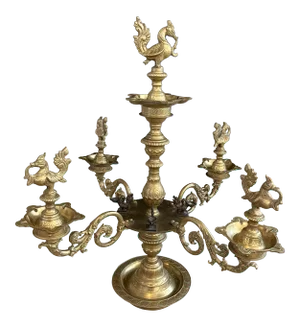 Monumental Indian Temple Brass Diya Nachiarkoil Lamp Revolving Candelabra