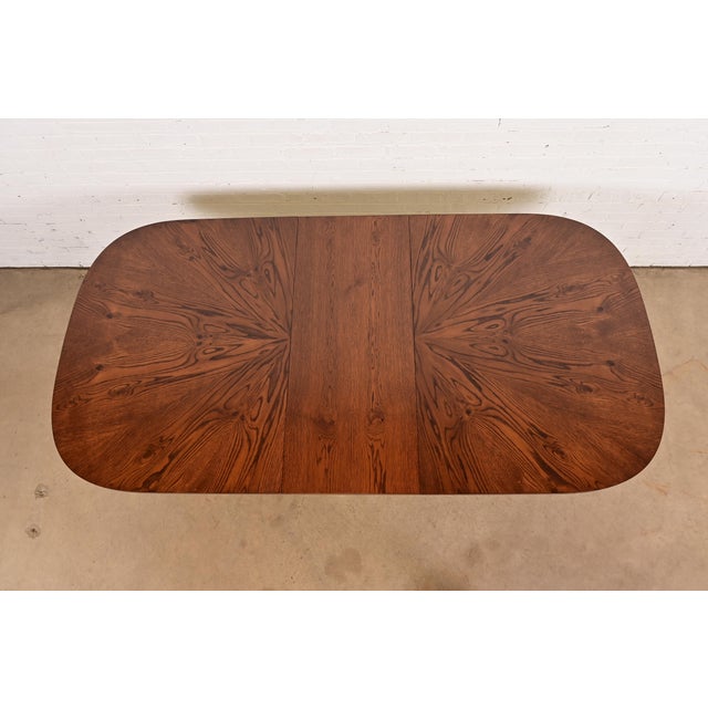 1970s John Stuart Georgian Oak Double Pedestal Extension Dining Table, Newly Refinished For Sale - Image 5 of 14