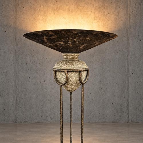 Neo Classic Forged Floor Lamp with Metal Shade and Stone Base, 1970s For Sale - Image 4 of 8