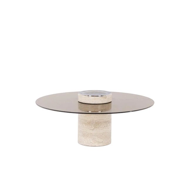Coffee Table in Travertine and Smoked Glass, 1970s For Sale - Image 9 of 9
