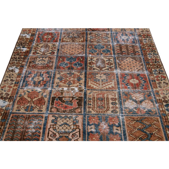 Persian 1960s Vintage Distressed Handmade All Over Brown Wool Rug For Sale - Image 3 of 8