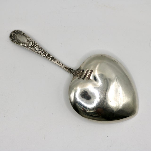 Metal Antique Schofield "Baltimore Rose" Sterling Silver 4" Heart-Shaped Tea Caddy Spoon For Sale - Image 7 of 11