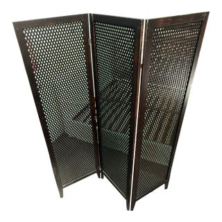 Wood Lattice Folding Screen, Large For Sale
