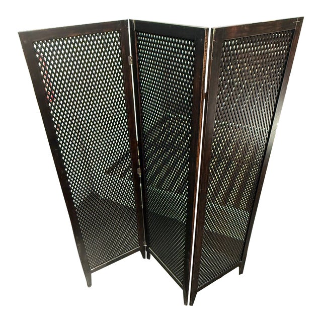 Wood Lattice Folding Screen, Large For Sale
