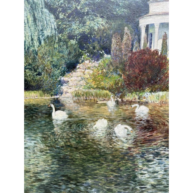 Modern Karl Banďouch, Kassel – Wilhelmshöhe, Hercules Temple with Swans, 1929, Oil Painting on Canvas, Framed For Sale - Image 3 of 13