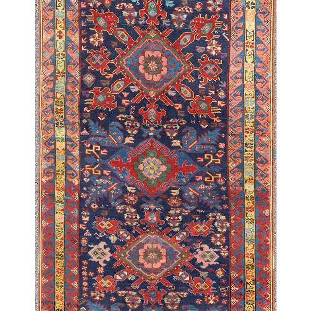 Measures: 4'0"x10'6" Antique Caucasian Seychour Rug With Diamond Medallions in Rich Colors 4'0"x10'6" Keivan Woven Arts/...