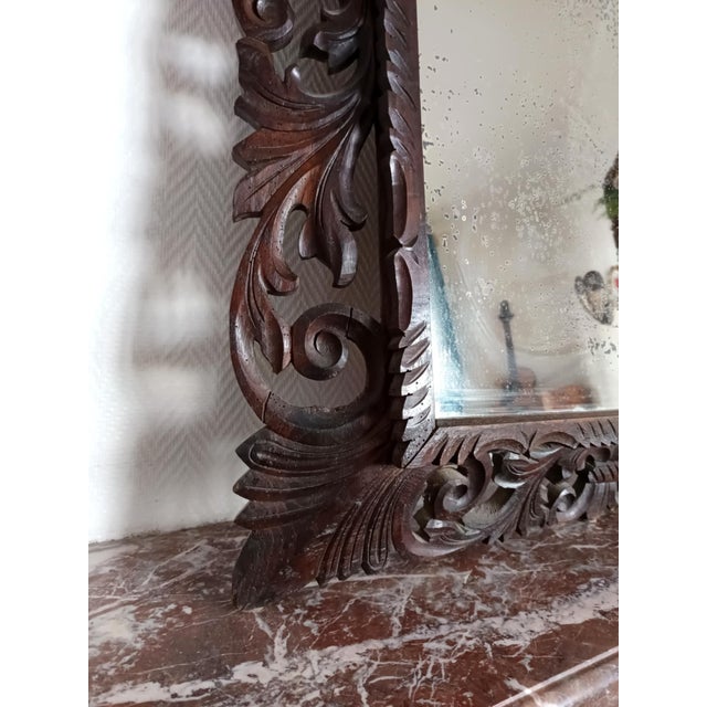 Neo-Gothic Mirror in Carved Oak, 1940 For Sale - Image 4 of 14