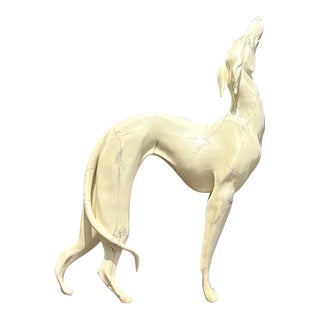 1980s Faux Marble Fiberglass White Greyhound Dog Statue For Sale