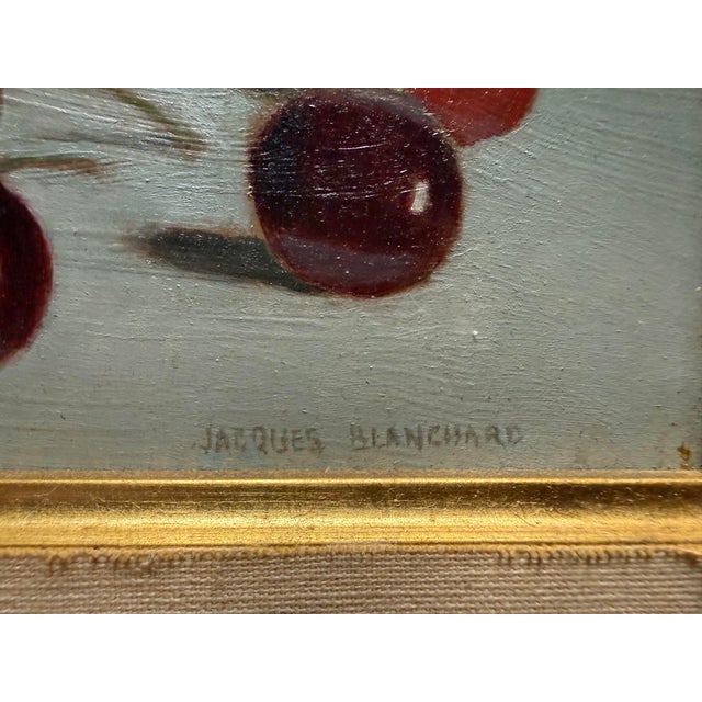 Mid 20th Century Mid 20th Century Jacques Blanchard Original Oil Painting Still Life Cherries Signed Gold Framed For Sale - Image 5 of 10
