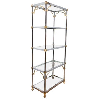 1970s Vintage Chrome and Brass Chinoiserie Style Étagère For Sale