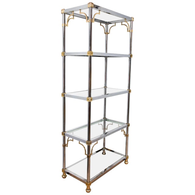 1970s Vintage Chrome and Brass Chinoiserie Style Étagère For Sale
