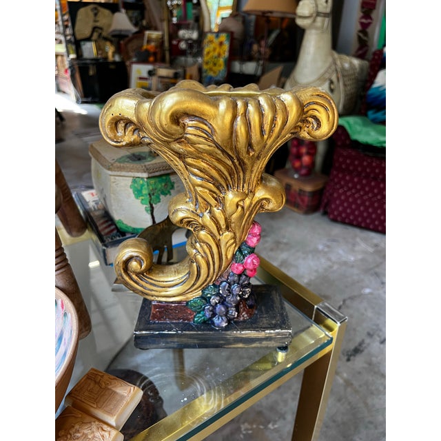 1970s Hollywood Regency Gold Chalkware Vase For Sale - Image 4 of 7
