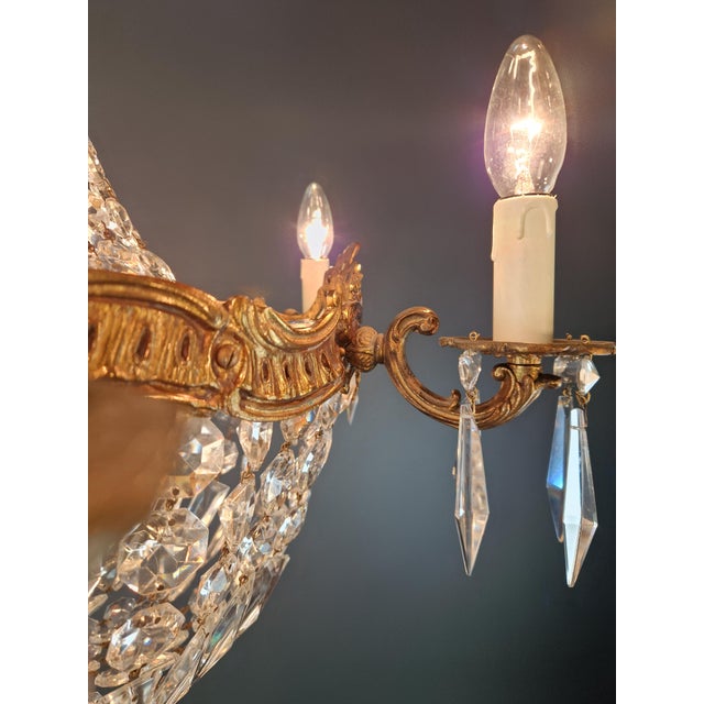 Antique Oval Crystal Chandelier Louis XVI Revival Empire Style Brass 12 Lights For Sale - Image 12 of 13