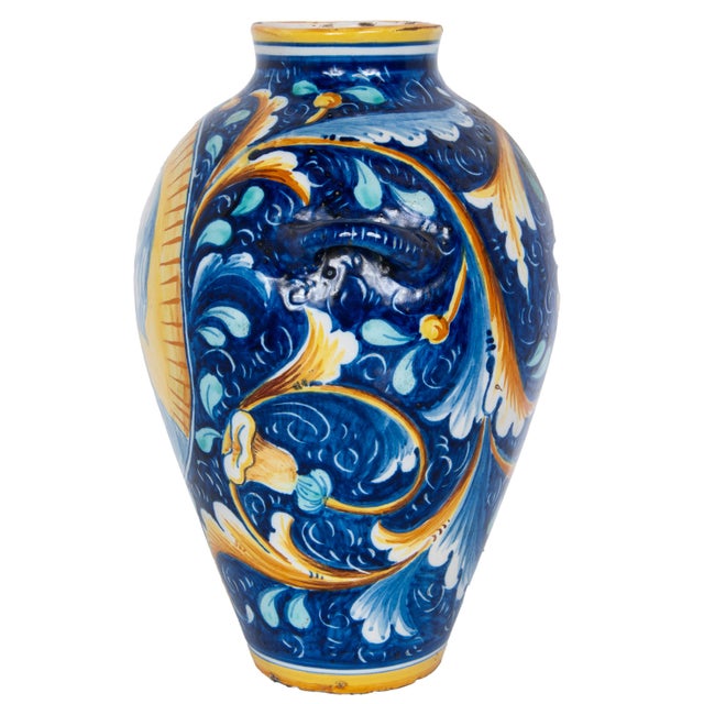 Yellow Pair Antique 18thC Italian Majolica Pottery Portrait Vases Apothecary Jars 1700 For Sale - Image 8 of 18