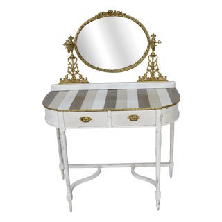 Louis XVI French Dressing Table with Gilt Oval Mirror, 1960s For Sale