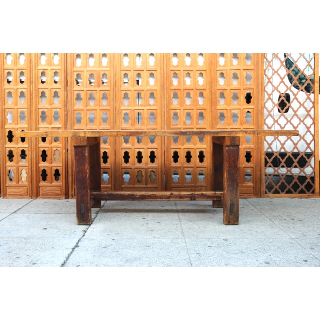 Wonderful rustic farmhouse table with rich vintage original patina. Dates circa 1900, and in stable structural condition....