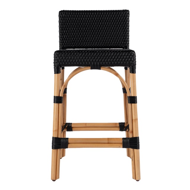 2020s Serienna 24.5 in. Seat Height Rectangular Rattan Low Back Counter Stool, Black For Sale - Image 5 of 8