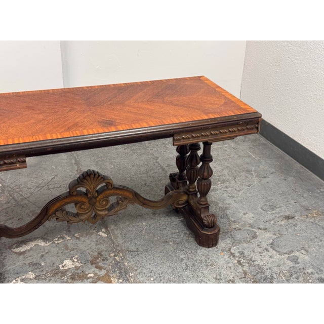 Brown Renaissance Revival Style Draw-Leaf Parquetry Top Table, Vintage For Sale - Image 8 of 12