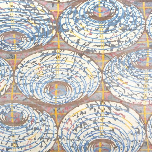 Nepalese Modern Wool 9X12 Ivory, Mauve, Grey & Blue Handmade Area Rug #1143577