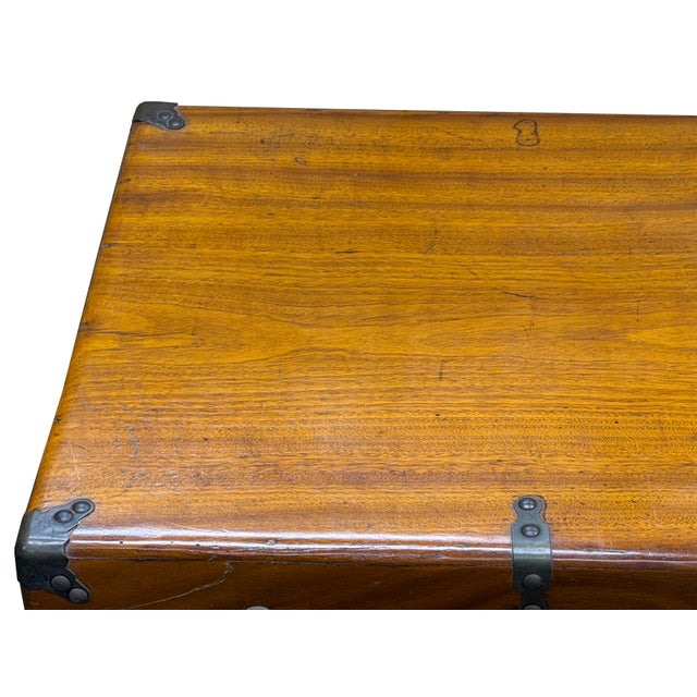 Vintage Oriental Wood Rectangular MoonFace Hardware Trunk Table For Sale - Image 12 of 15
