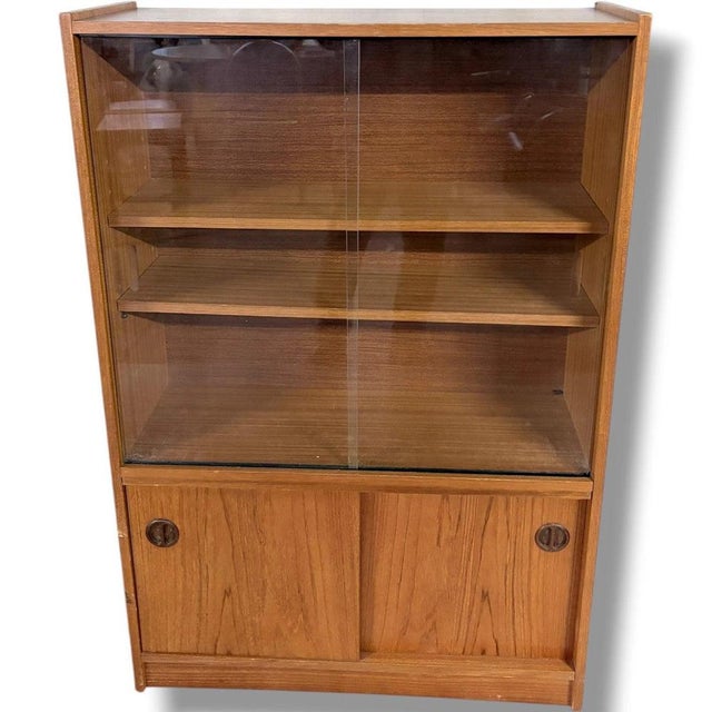 Danish Sliding Glass Bookcase in Teak For Sale - Image 4 of 9