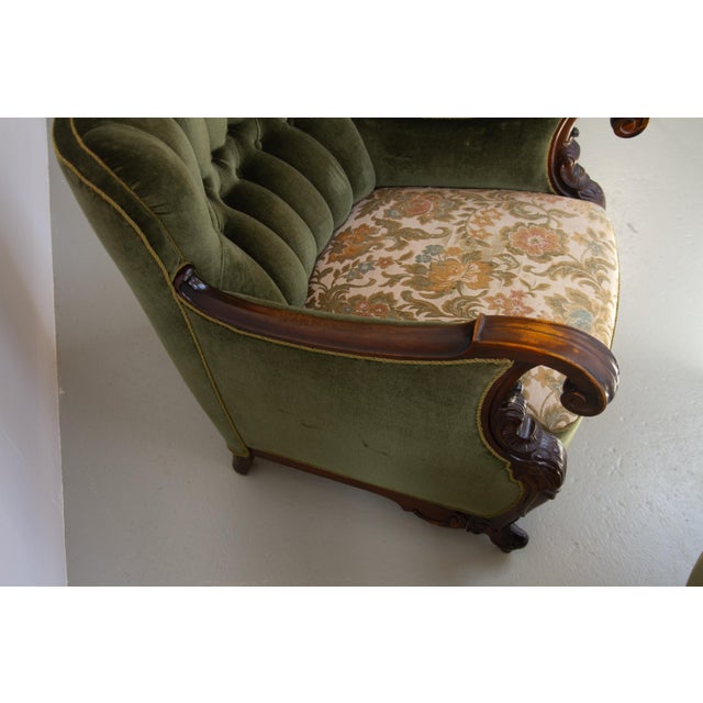 Danish Carved Lounge Chairs in Green Velvet, 1920s, Set of 2 For Sale - Image 3 of 18