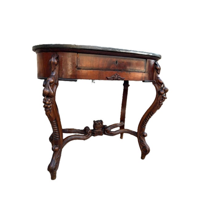 19th Century Oval Wooden Table with Marble Top and Drawer, 1890s For Sale - Image 5 of 10