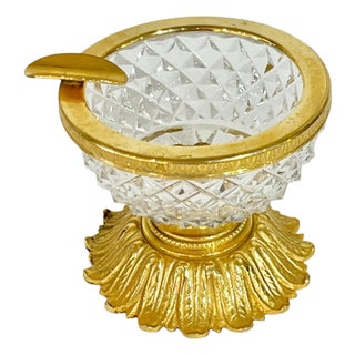 Vintage French Crystal and Gilt Bronze Ashtray Dish For Sale