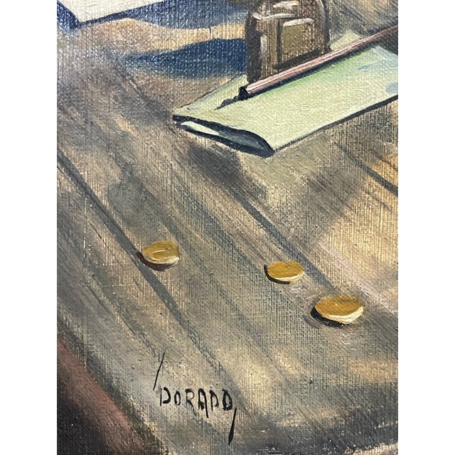 Black An Oil on Canvas Orientalist Painting of a Jewish Money Changer For Sale - Image 8 of 9