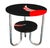Bauhaus-Deco round two-tiered side table in black lacquer with red lacquer and silver leaf details on both tops. Curved...