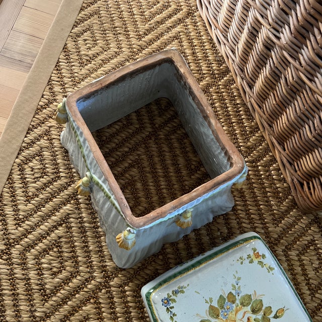 Ceramic 1970s Handpainted Italian Terracotta Side Table Garden Stool Featuring Tassels and Flowers For Sale - Image 7 of 12