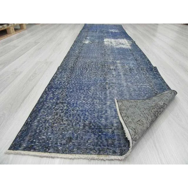 Vintage Turkish Blue Overdyed Runner Rug - 2′11″ × 12′ For Sale In Los Angeles - Image 6 of 6
