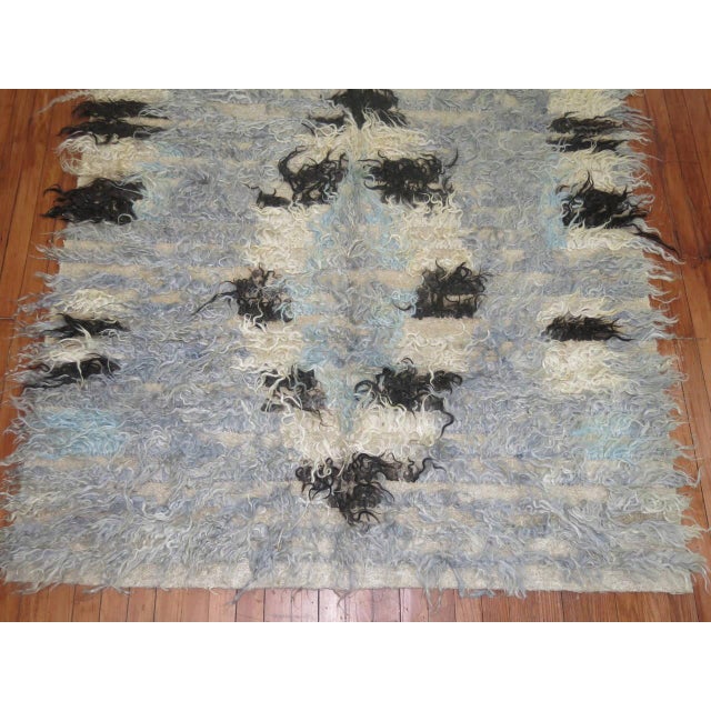 Mid 20th Century Powder Blue Abstract Vintage Turkish Tulu Mid-20th Century Shag Rug For Sale - Image 5 of 18