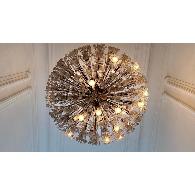 Gold Large Oval Glass and Brass Flower Chandelier attributed to Emil Stejnar for Rupert Nikoll, Austria, 1950s For Sale - Image 8 of 18