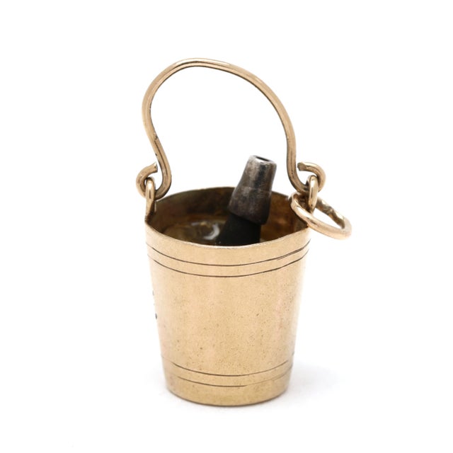Mid-Century Modern 1950s British Hallmarks Champagne Bucket Charm, 9k Yellow Gold, Length 1 In For Sale - Image 3 of 5