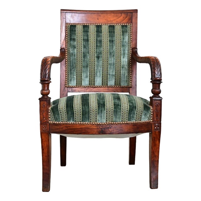 19th Century French Directoire Period Striped Velvet Fauteuil For Sale