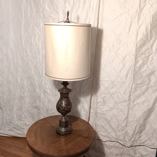 Vintage Leopard Print Hollywood Regency Leather and Brass Table Lamp For Sale - Image 14 of 18