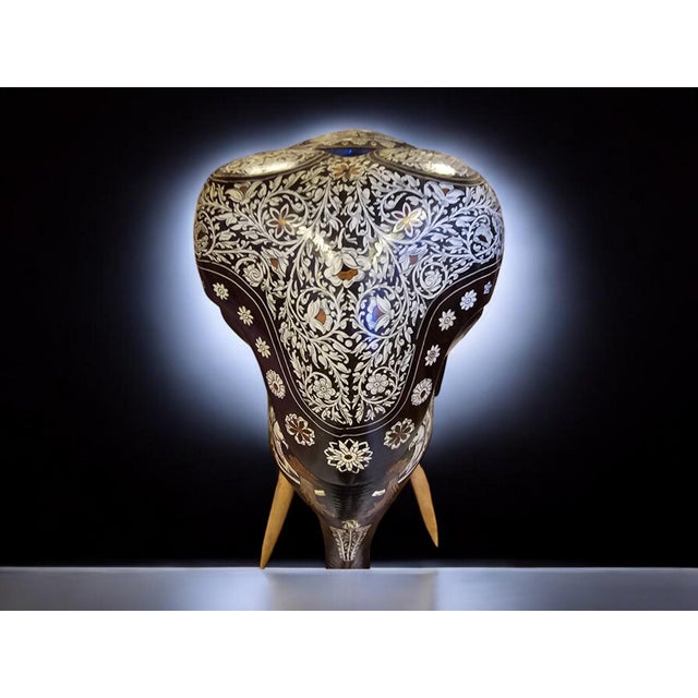 Wood Large Indian Wood Carved Elephant, 1900s For Sale - Image 7 of 18