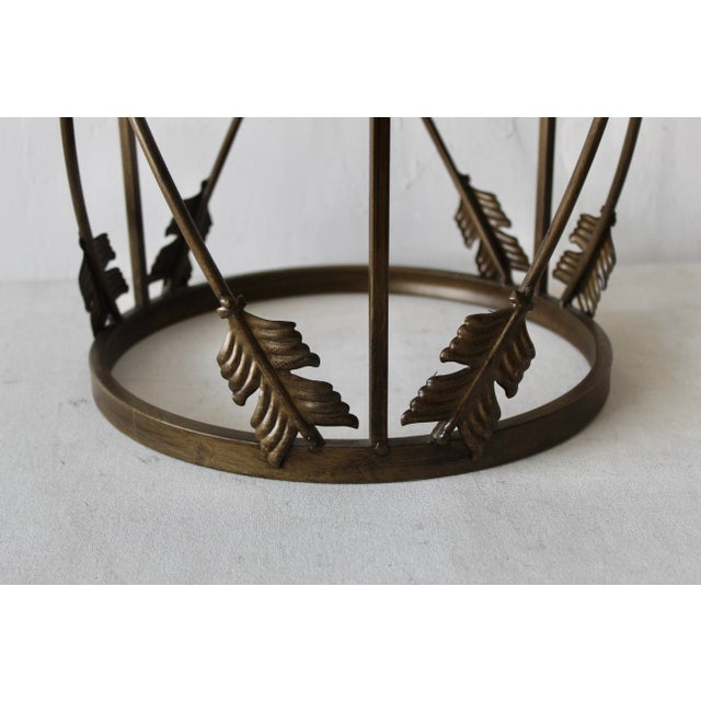 1980s Vintage French Empire Style Arrows Target Brushed Patina Bronze Finish Metal Glass Side Drinks Table For Sale - Image 12 of 12