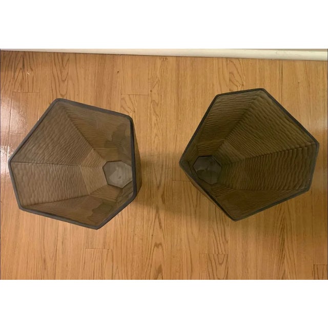 Gray Stacked Cuts Glass Vases - a Pair For Sale - Image 4 of 5