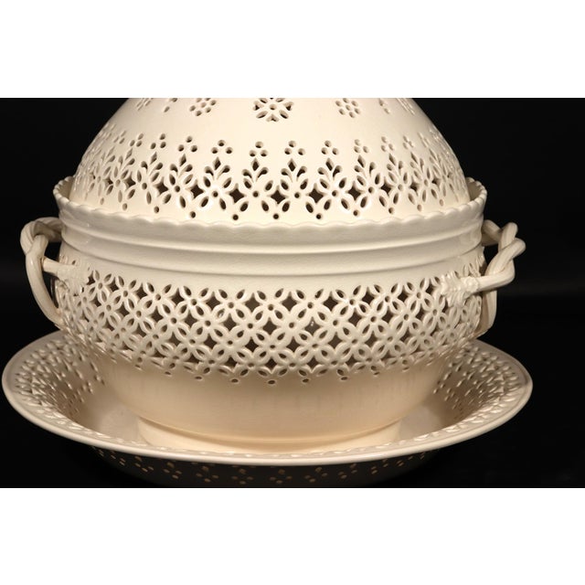 Ceramic Creamware Covered Pierced Chestnut Basket and Stand, For Sale - Image 7 of 14