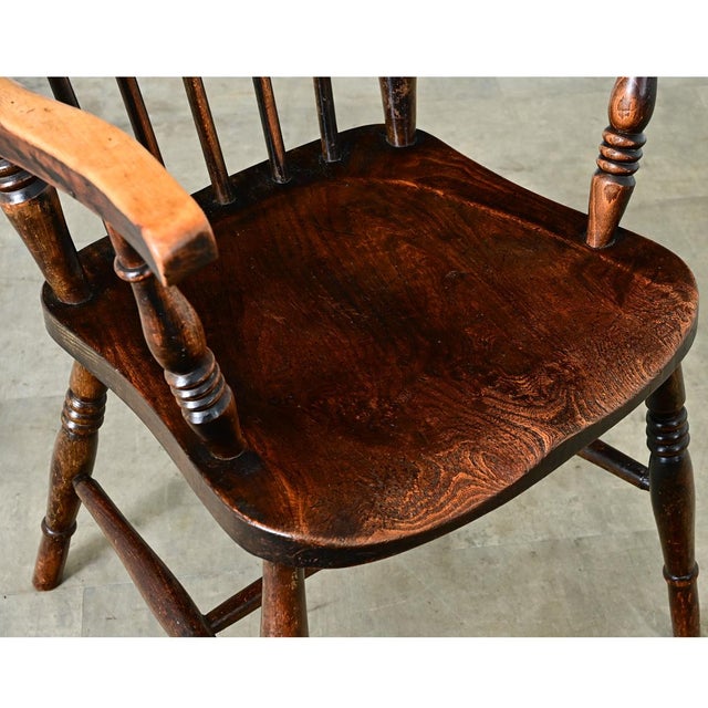 English 19th Century Carved Elm Windsor Chair For Sale - Image 9 of 12