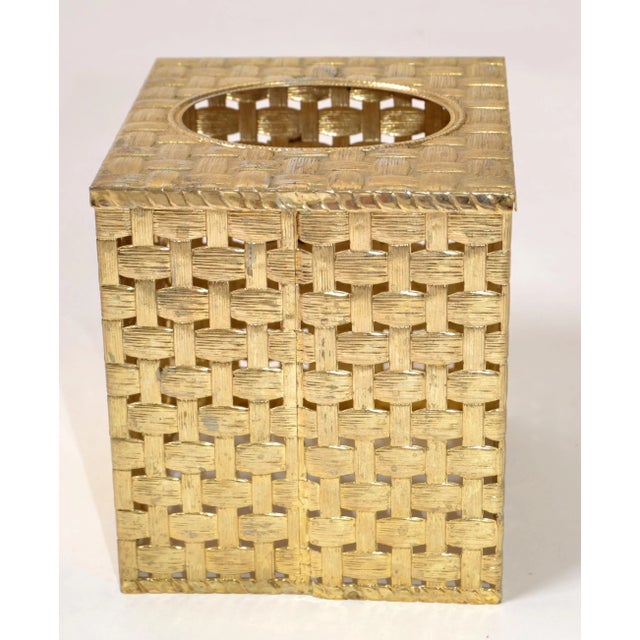 Metal 1980s Hollywood Regency Handwoven Gold Lattice Metal Tissue Box Cover For Sale - Image 7 of 12