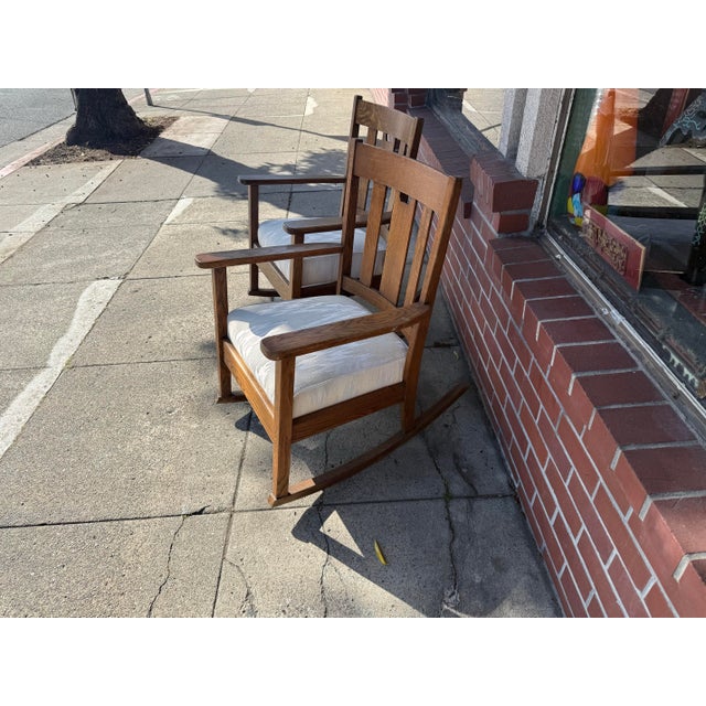 Arts & Crafts Rocker Matched Pair Circa 1900 Quartersawn Oak For Sale - Image 4 of 7