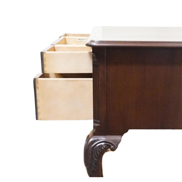 Wood Hekman Furniture Solid Mahogany Traditional Chippendale Style 58" Writing Desk W. Tooled Leather Top For Sale - Image 7 of 12