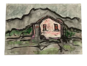 1940s Abstract Taos Landscape Mixed-Media Painting by Emil Bisttram