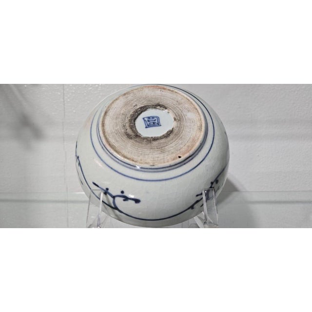 Imari Porcelain Antique 18th-19th Century Japanese Edo Period Arita Imari Blue White Porcelain Bowl Fuku Mark For Sale - Image 4 of 5