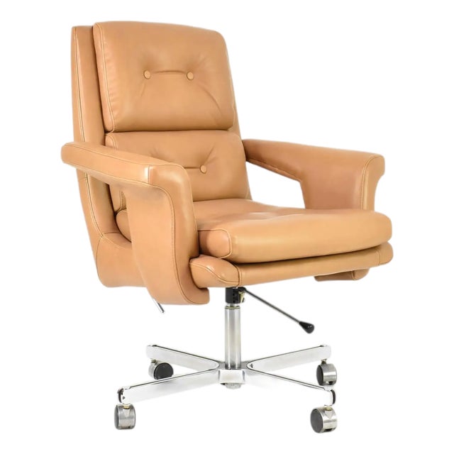 French Leather Executive Chair Attributed to Raphaël Raffel for Apelbaum, 1970s For Sale