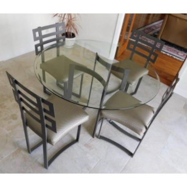 1990s Johnston Casuals “Journey” Dining Set – Modern Glass + Metal – Made in Usa, Set of 5 For Sale - Image 4 of 7
